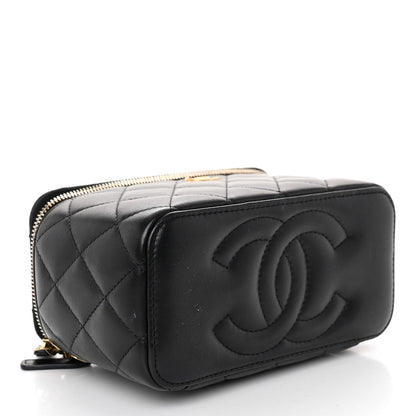 Chanel Lambskin Quilted Small Pearl Crush Vanity Case With Chain Black 4 of 10