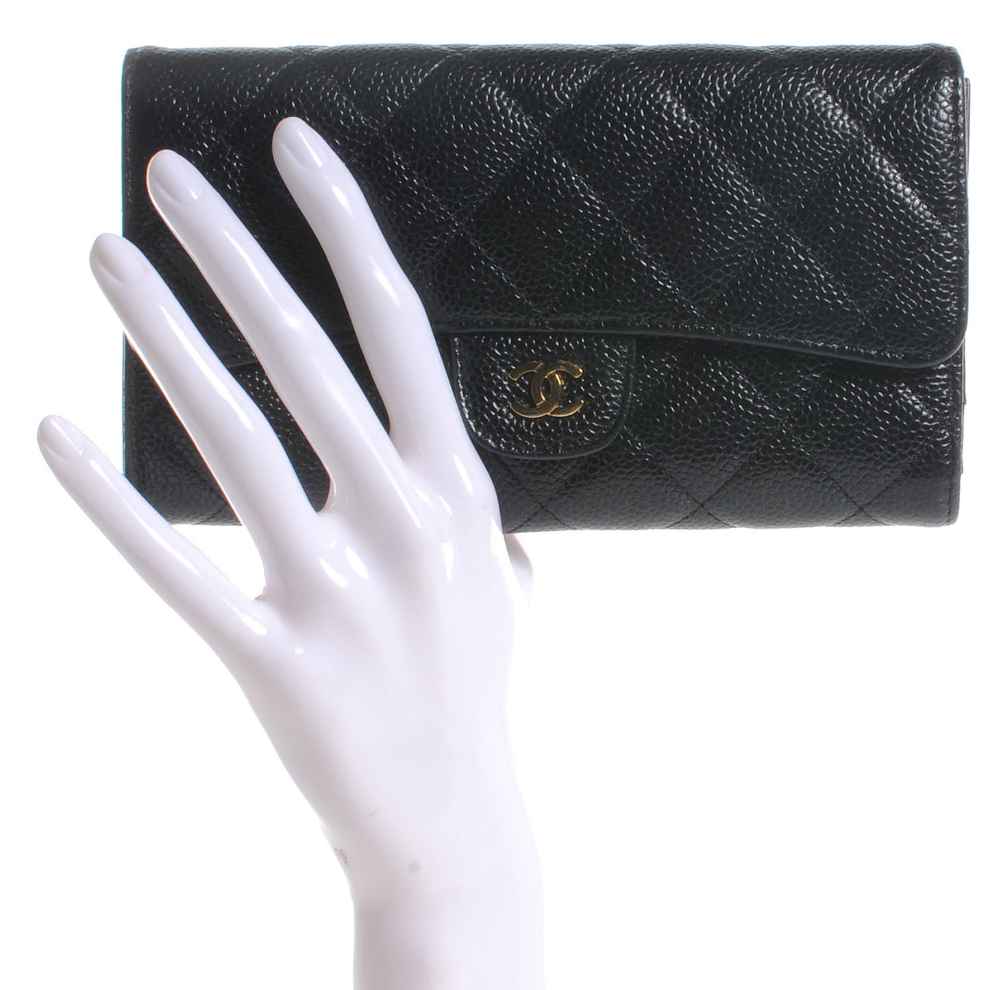 Caviar Quilted Large Flap Wallet Black