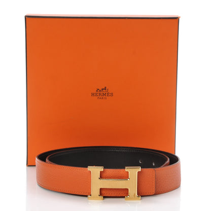 Hermes Box Togo 32mm Calandre H Belt 90 Chocolate Orange 8 of 8