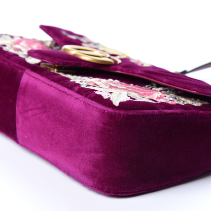 Gucci Velvet Matelasse Embroidered Small GG Marmont Shoulder Bag Fuchsia Violet Cyclamen 5 of 9
