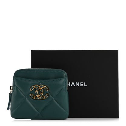 Chanel Lambskin Quilted Chanel 19 Zip Card Holder Wallet Dark Green 9 of 9