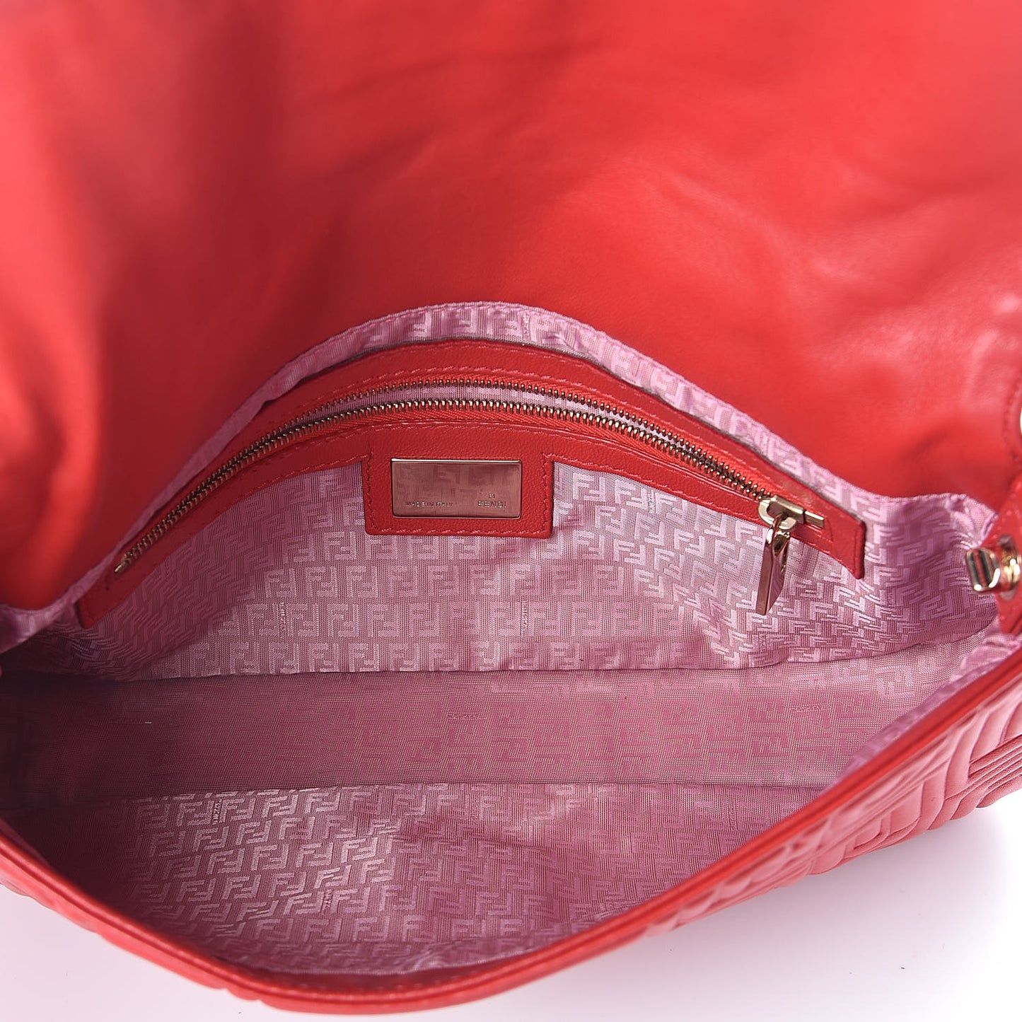 Nappa Logo Embossed Baguette Red
