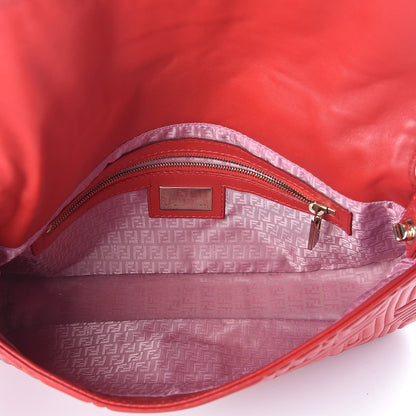 Fendi Nappa Logo Embossed Baguette Red 5 of 11