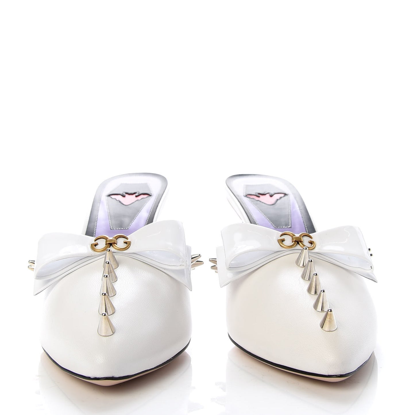 Patent GG Bow Sadie Spike Mid Heel Mules 38 White