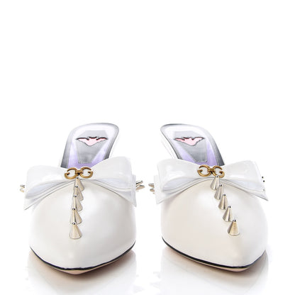 Gucci Patent GG Bow Sadie Spike Mid Heel Mules 38 White 2 of 10