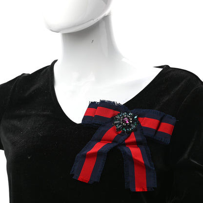 Gucci Grosgrain Web Crystal Bow Brooch Blue Red 2 of 4