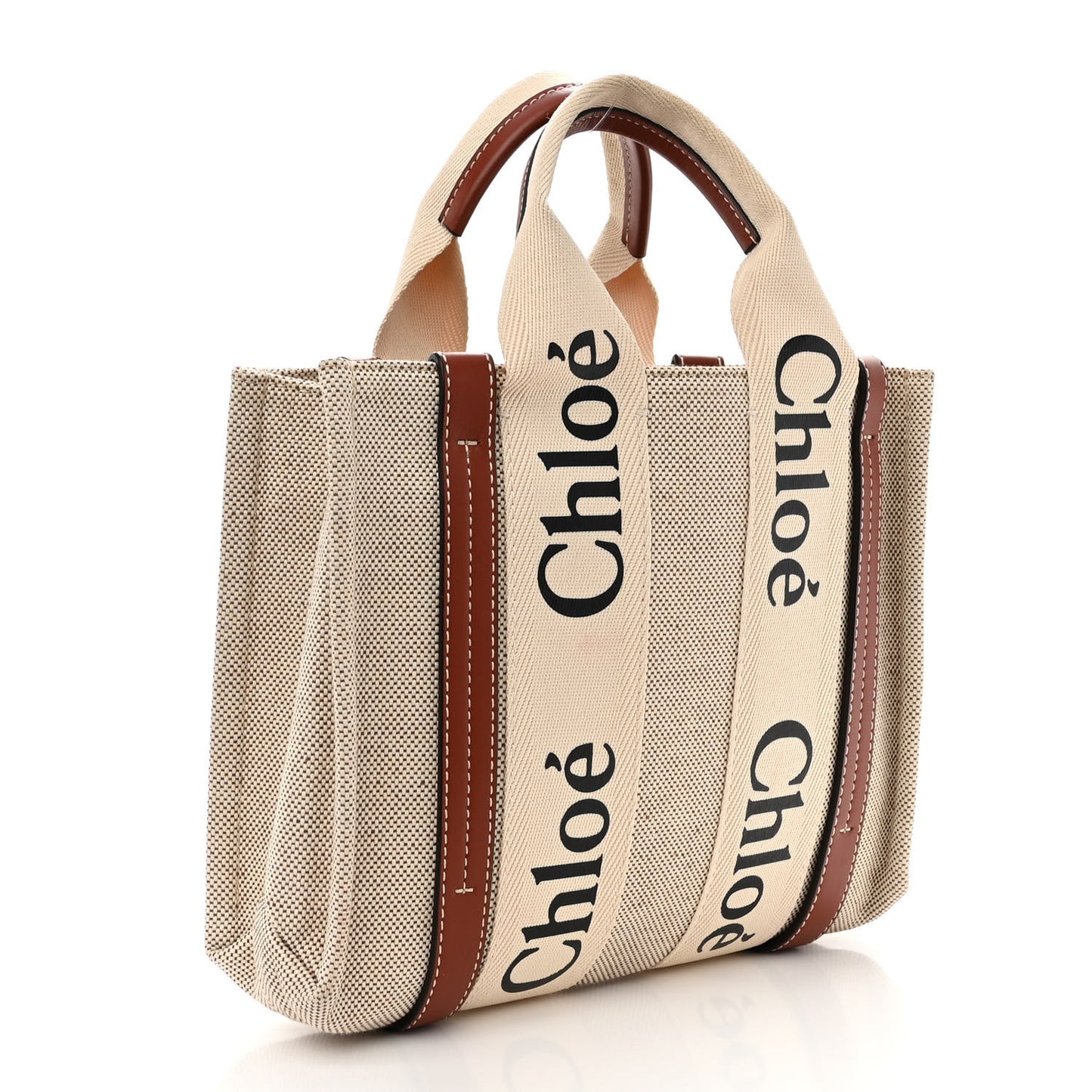 Cotton Calfskin Small Woody Ribbon Tote White Brown