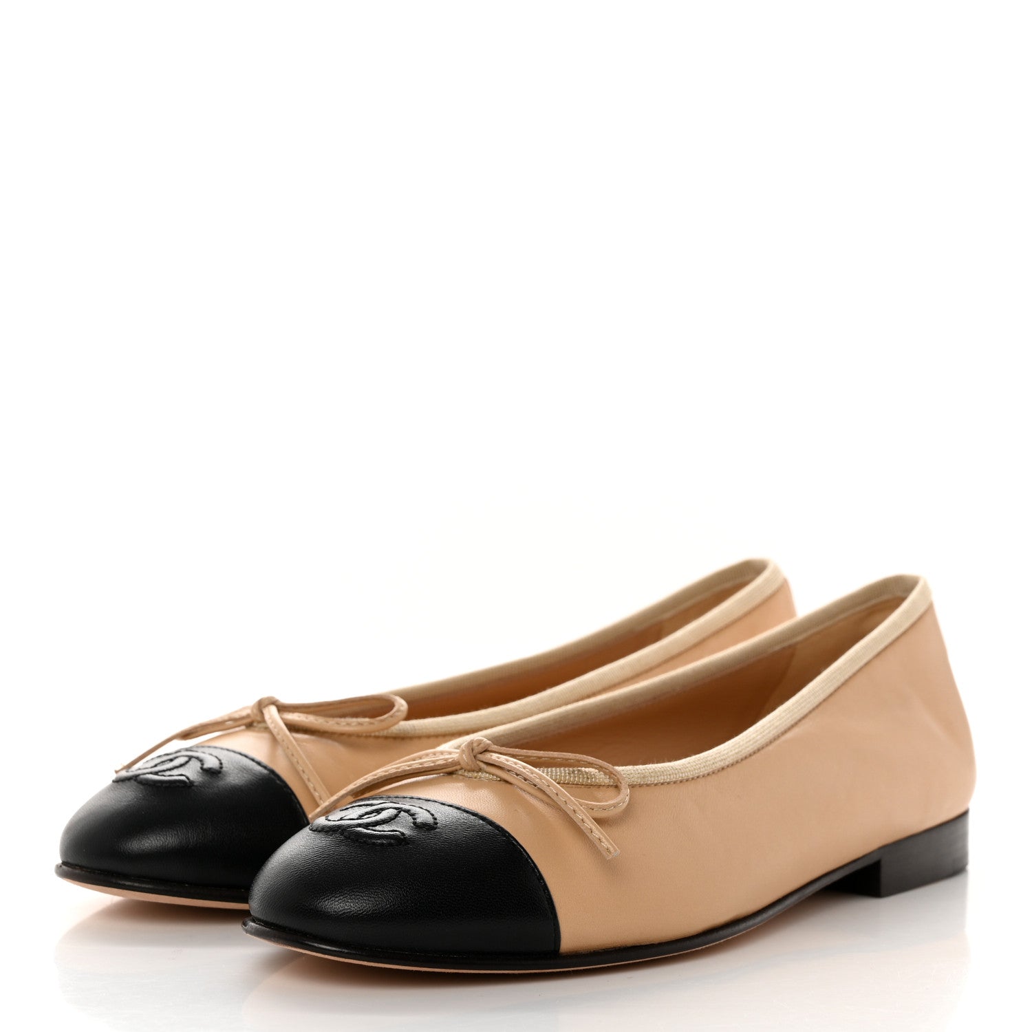 Chanel Lambskin Cap Toe CC Ballerina Flats 36 Beige Black 3 of 10