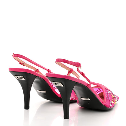 Gucci Tela Retino Nappa Charlotte Crystal GG Monogram Square G 75mm Slingback Pumps 39 Bright Bouganville Fairy Fucsia 4 of 11