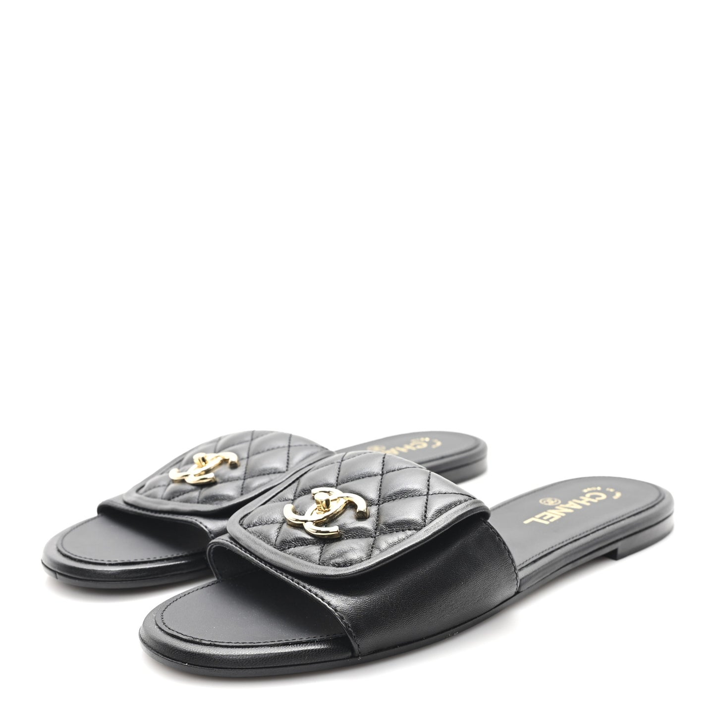 Lambskin Quilted CC Turnlock Sandals 41 Black