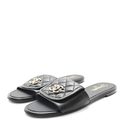 Chanel Lambskin Quilted CC Turnlock Sandals 41 Black 4 of 9