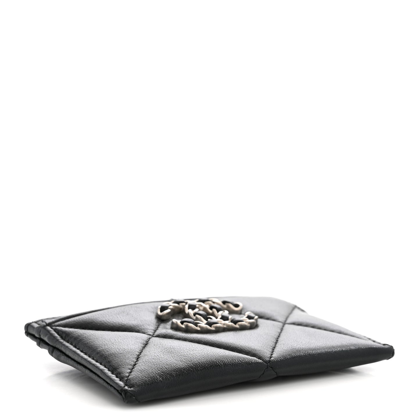 Lambskin Quilted Chanel 19 Card Holder Black