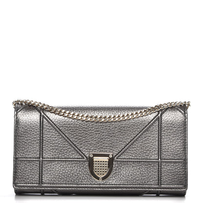 Christian Dior Metallic Grained Calfskin Diorama Croisiere Chain Wallet Gunmetal Grey 1 of 7