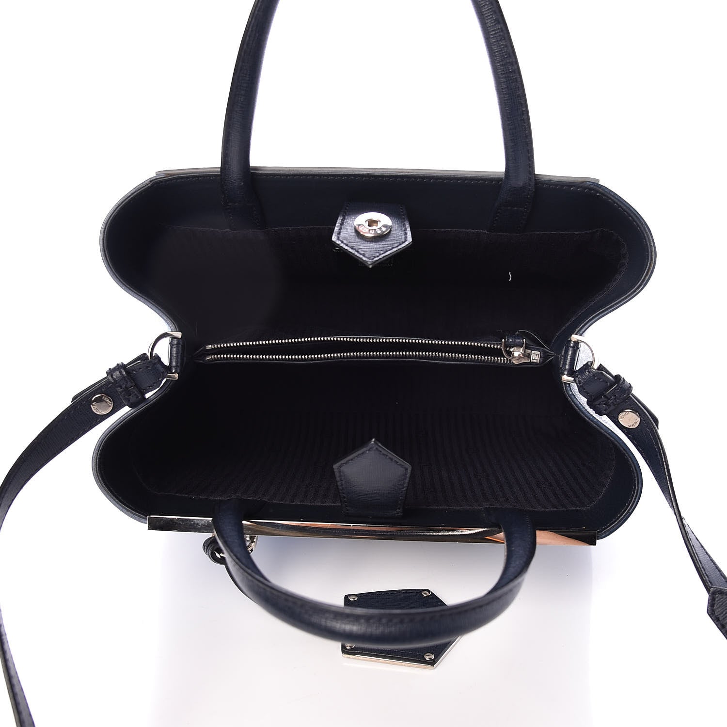 Fendi Vitello Elite Calfskin Colorblock Petite 2Jours Tote Blue Multicolor 5 of 20