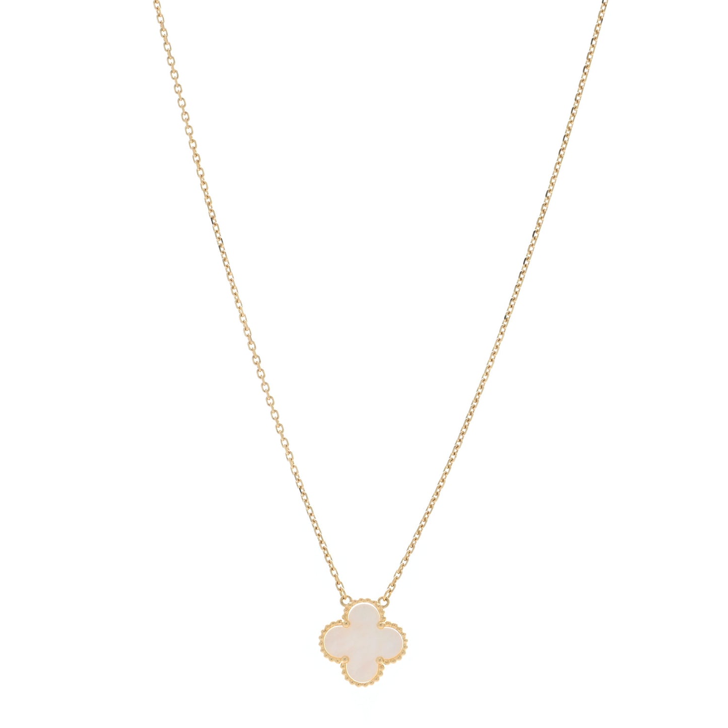 18K Yellow Gold Mother of Pearl Vintage Alhambra Pendant Necklace