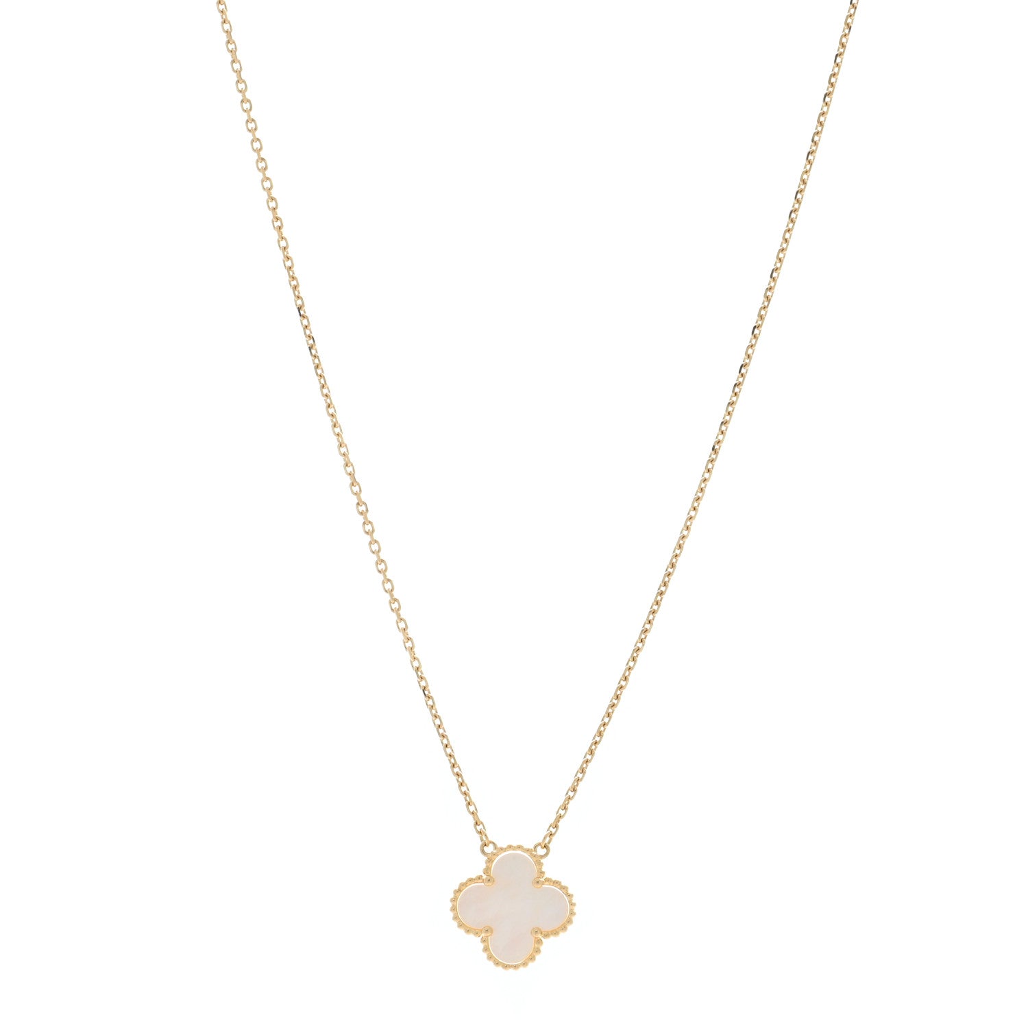 Van Cleef & Arpels 18K Yellow Gold Mother of Pearl Vintage Alhambra Pendant Necklace 1 of 4