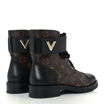 Louis Vuitton Calfskin Monogram Wonderland Flat Ranger Boots 38 Black 3 of 8