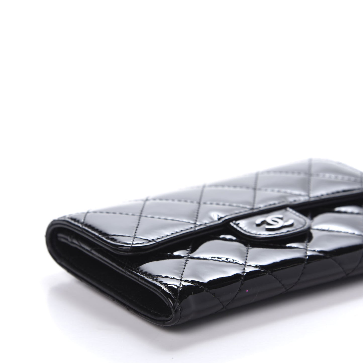 Patent Quilted Small Flap Wallet Black