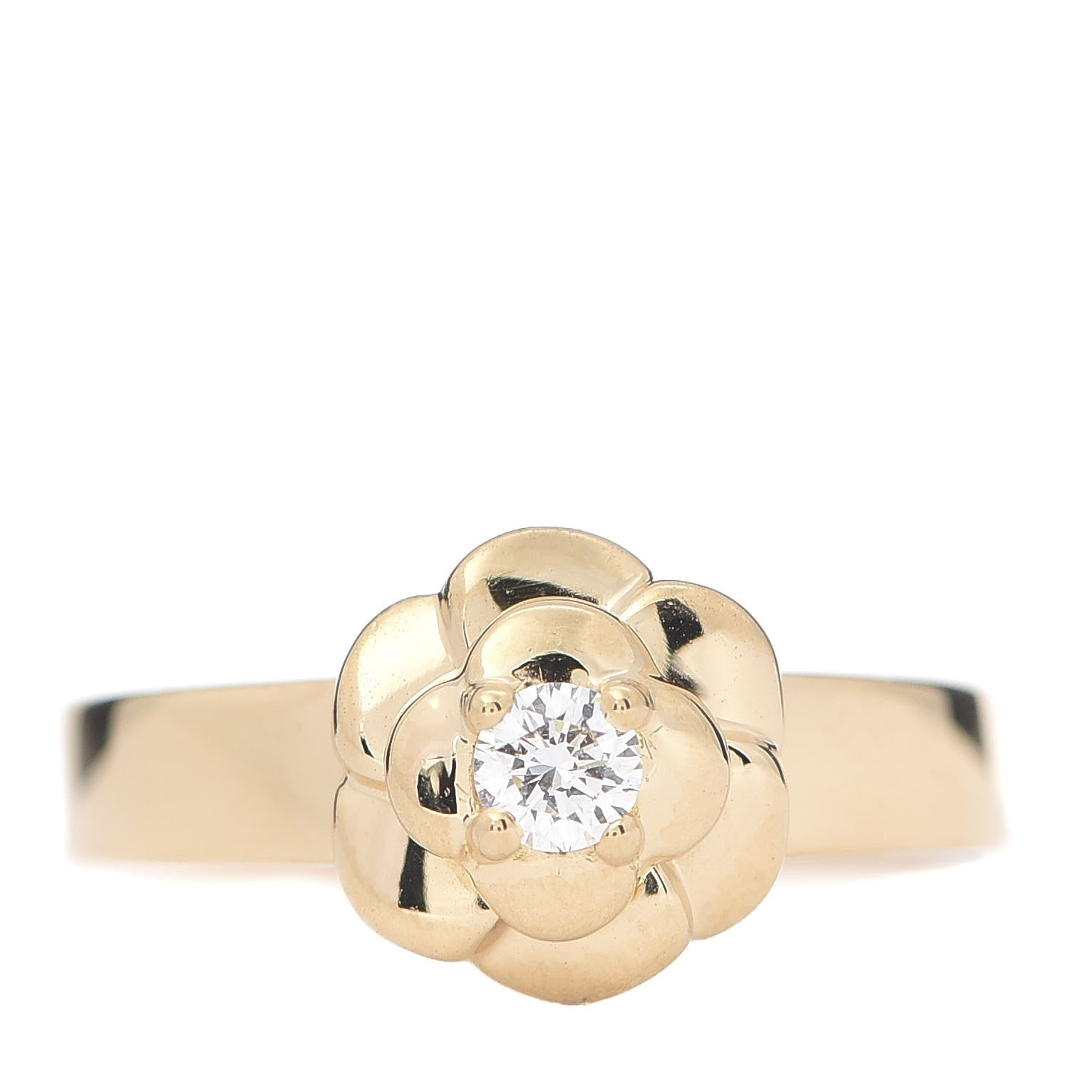 Chanel 18K Yellow Gold Diamond Camellia Ring 47 4 1 of 6