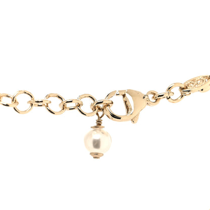 Chanel Pearl Bead Crystal CC Necklace Gold White 4 of 5