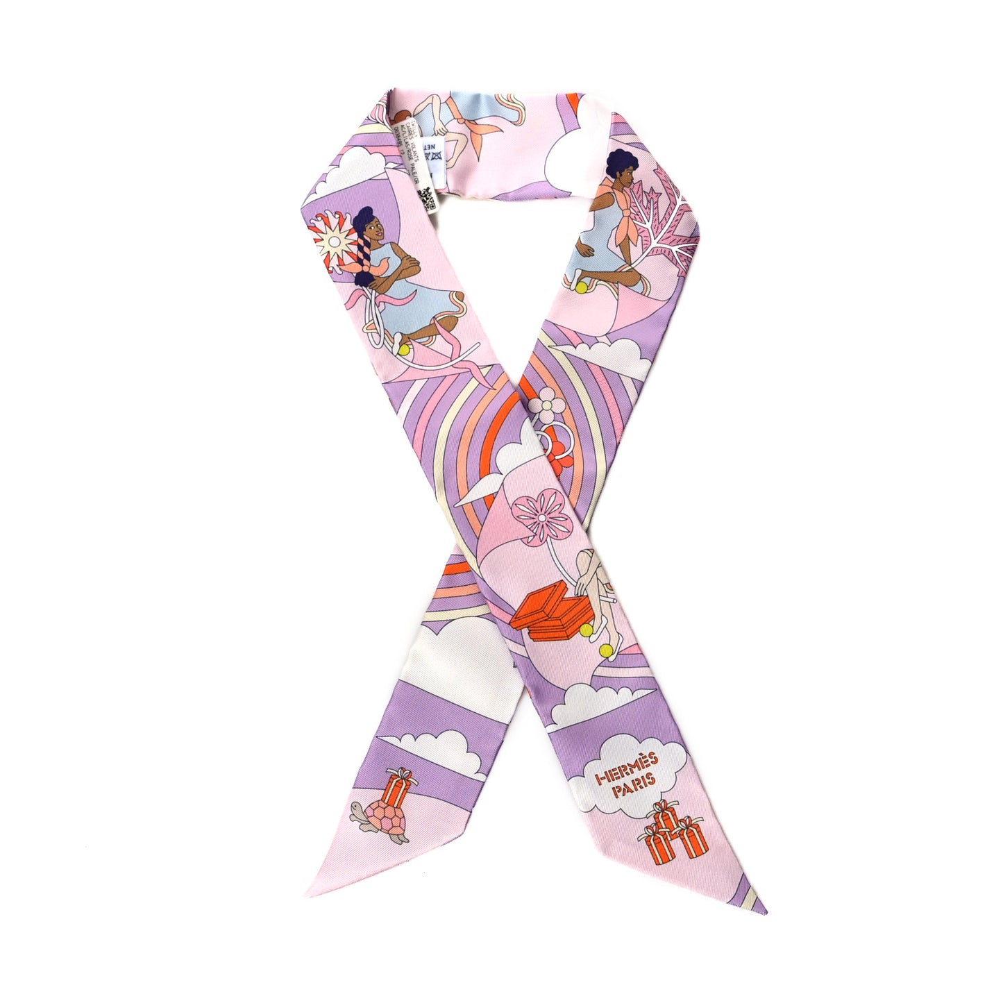 Silk Carres Volants Twilly Lilas Rose Pale Or