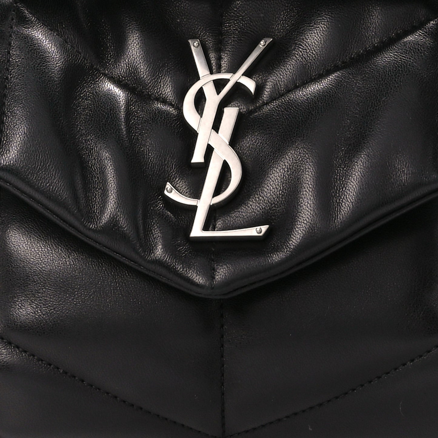 Lambskin Quilted Small Loulou Puffer Monogram Chain Satchel Black
