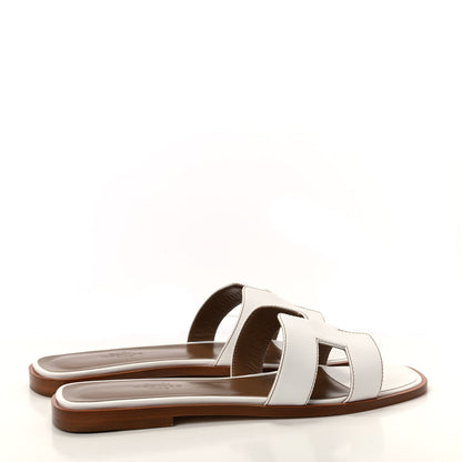 Hermes Box Calfskin Oran Sandals 38 White 4 of 11