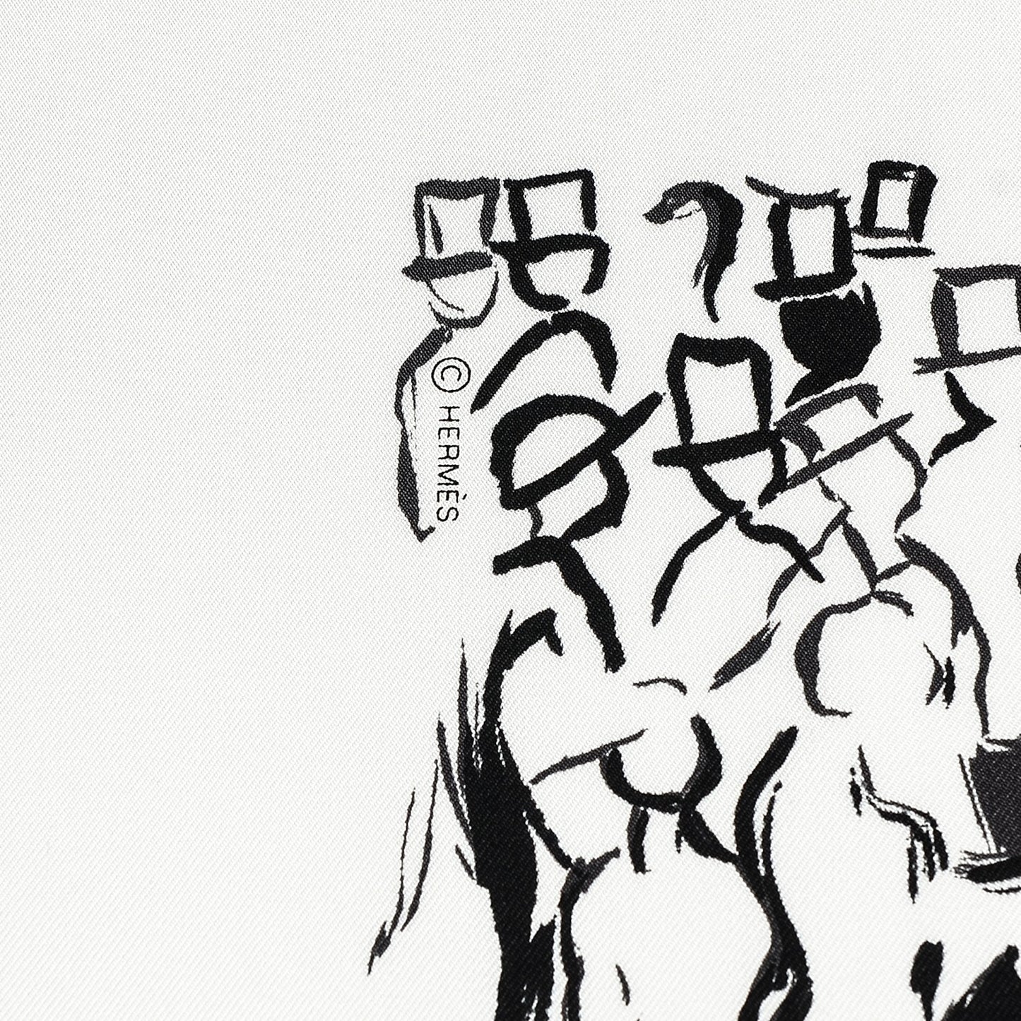 Silk Paddock Scarf 90 Blanc Noir Blanc