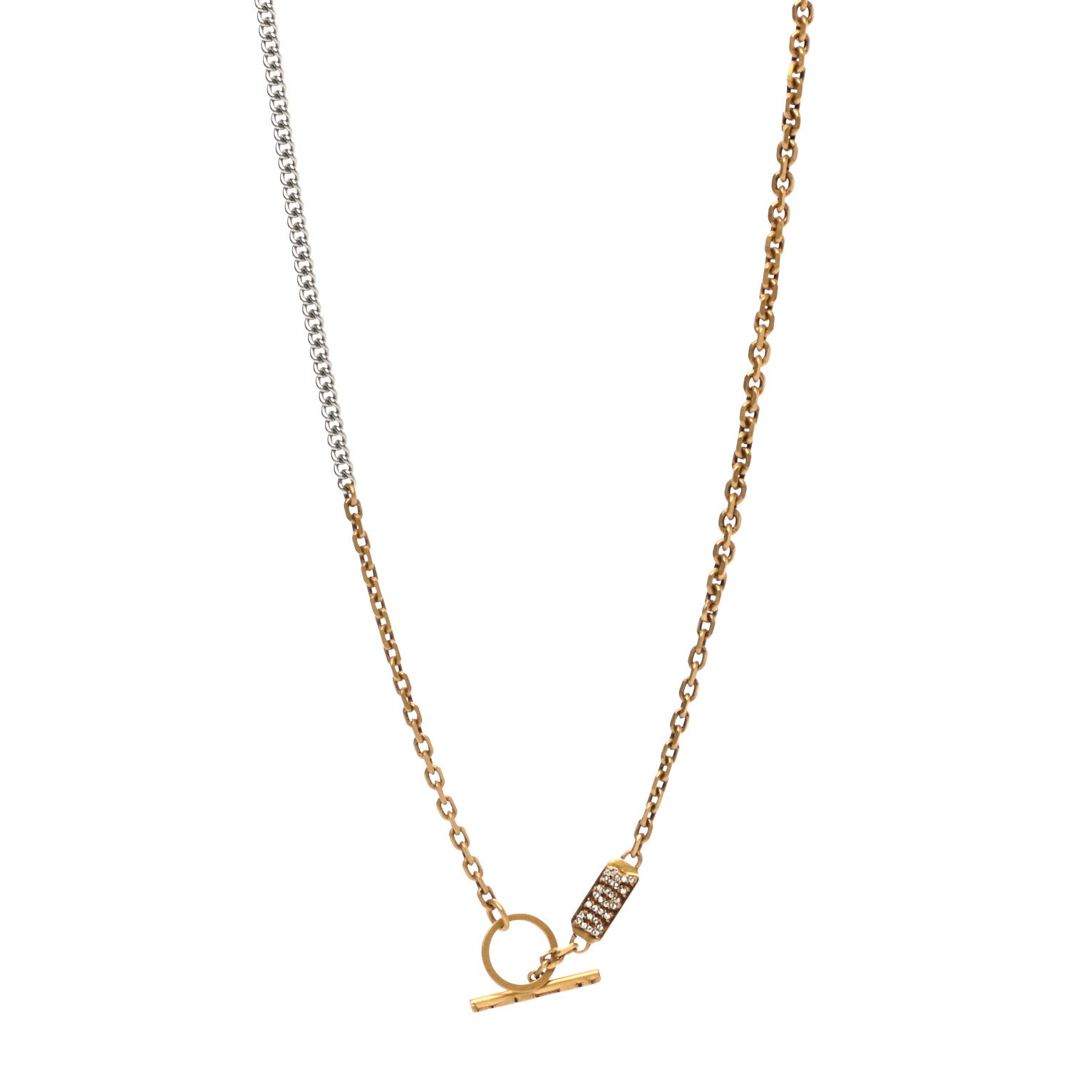 Christian Dior Crystal Logo Chain Necklace Gold Silver 1 of 4
