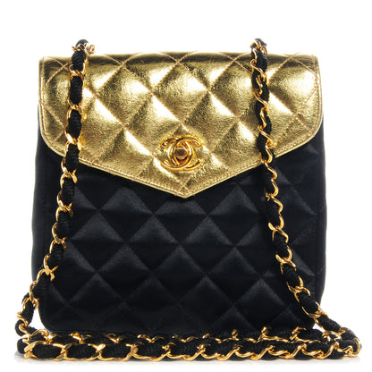 Chanel Satin Calfskin Quilted Bi-Color Mini Flap Black Gold 1 of 8
