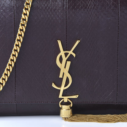 Saint Laurent Calfskin Snakeskin Embossed Medium Classic Monogram Kate Tassel Satchel Dark Red 9 of 10