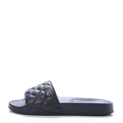 Chanel Lambskin Quilted CC Mules Sandals 37 Black 1 of 10