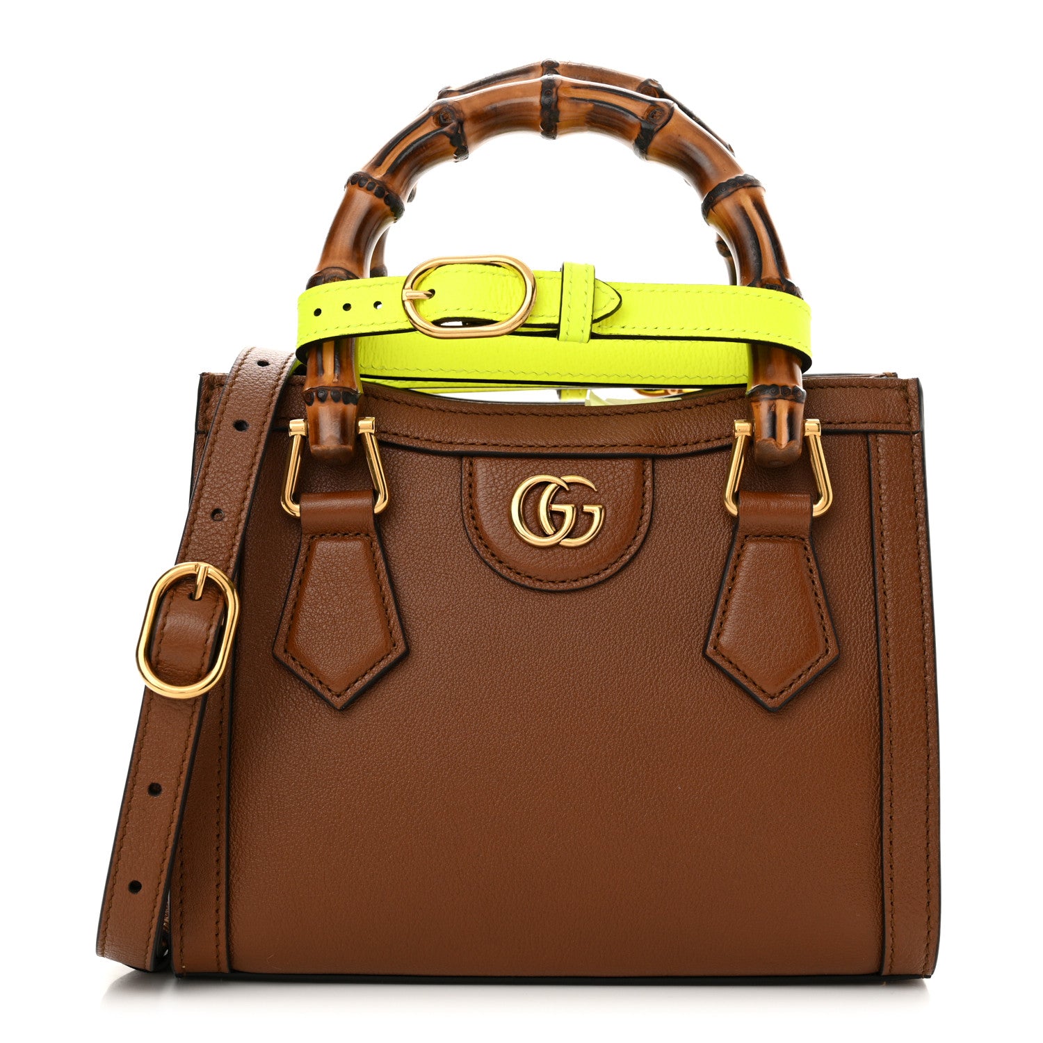 Gucci Wonka Grain Calfskin Mini Diana Tote Bag Cuir Yellow Fluo 1 of 12