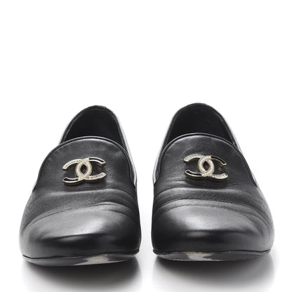 Chanel Enamel Pearl Crystal Lambskin Womens CC Mocassin Loafers 36.5 Black 2 of 10