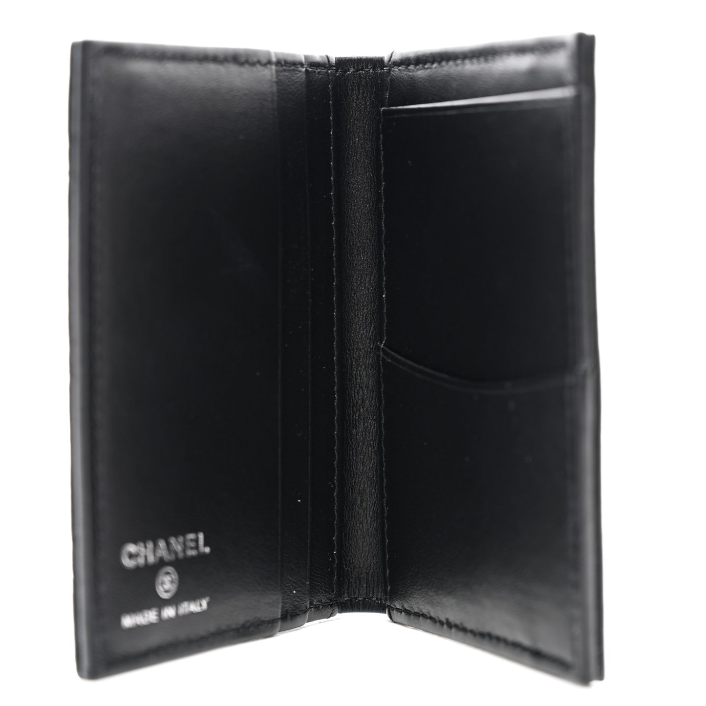 Grained Calfskin Quilted Card Holder Wallet So Black