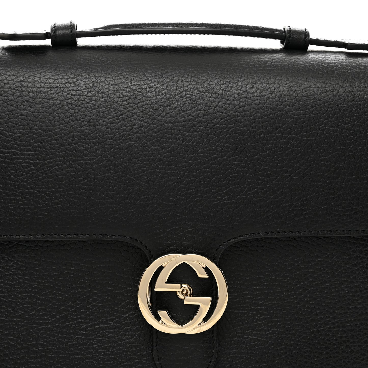 Dollar Calfskin Medium Interlocking G Top Handle Shoulder Bag Black