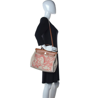 Hermes Vache Hunter Toile Pegase Pop Herbag Zip Retourne 31 PM Capucine Ecru 2 of 11