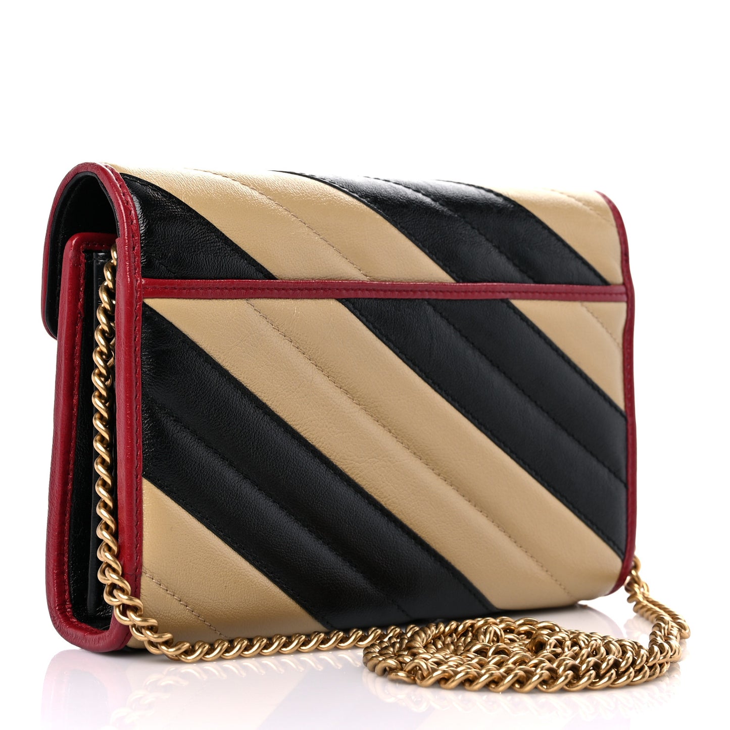 Azalea Calfskin Matelasse Diagonal Patchwork Torchon GG Marmont Chain Wallet Black Beige Romantic Cerise