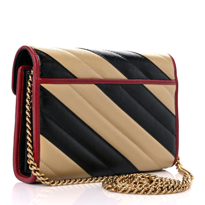Gucci Azalea Calfskin Matelasse Diagonal Patchwork Torchon GG Marmont Chain Wallet Black Beige Romantic Cerise 3 of 14