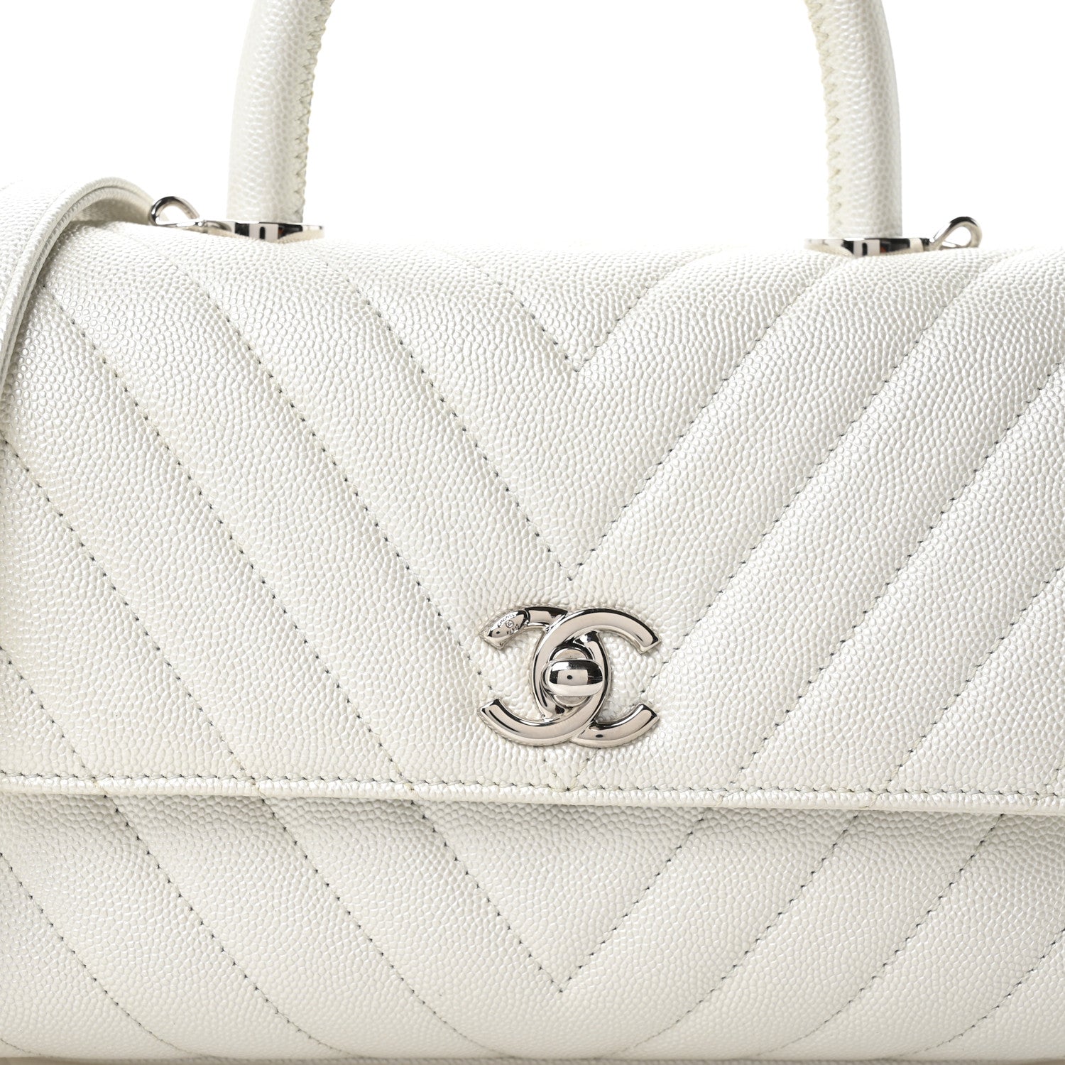 Chanel Iridescent Caviar Chevron Quilted Mini Coco Handle Flap White 8 of 11
