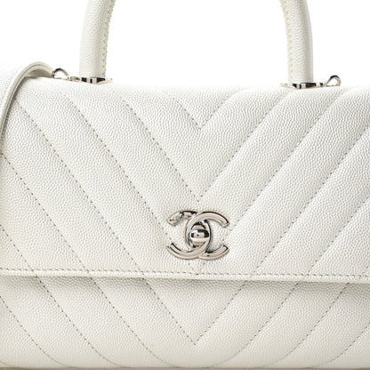 Chanel Iridescent Caviar Chevron Quilted Mini Coco Handle Flap White 8 of 11