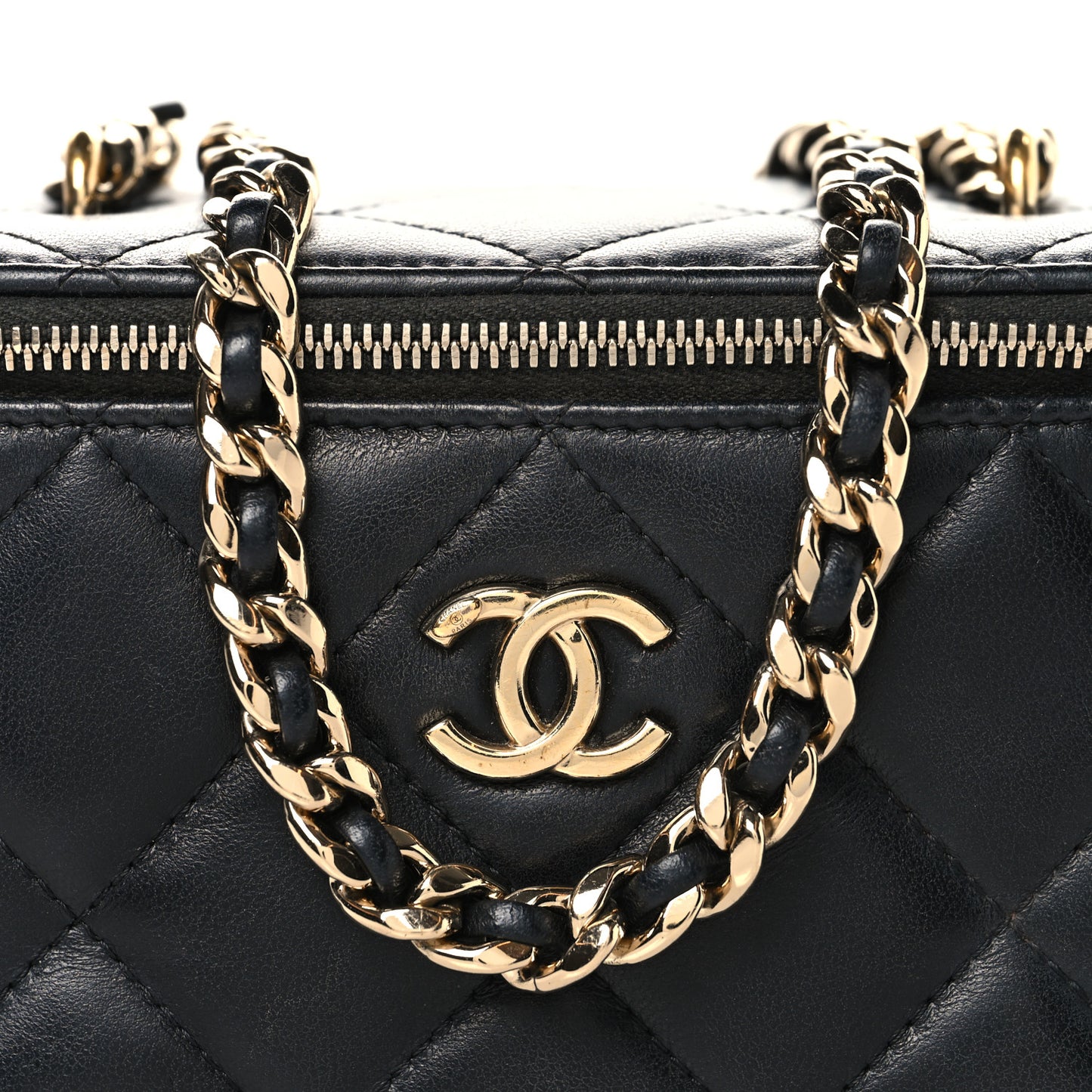 Lambskin Resin Elegant Chain Small Vanity Case Black