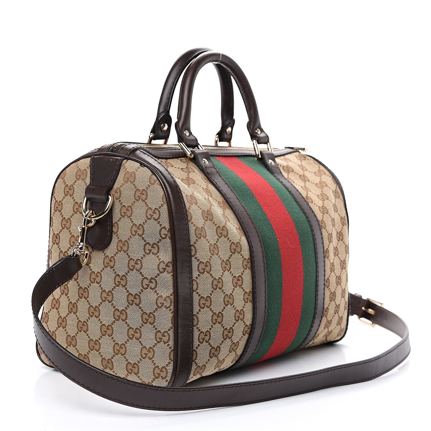 Gucci Monogram Vintage Web Medium Boston Dark Brown 2 of 11