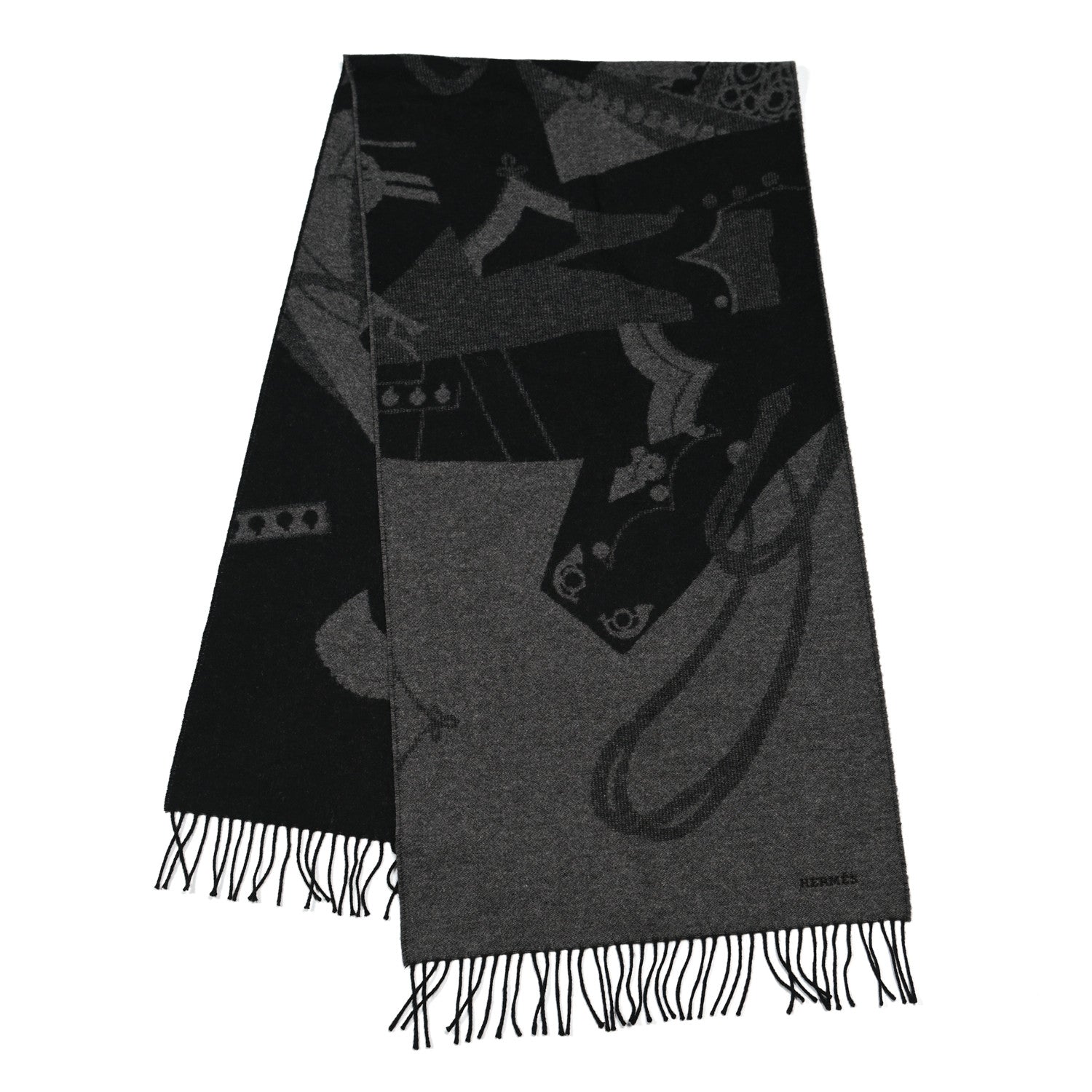 Hermes Cashmere Fringe Stole Black Gris Flanelle 2 of 4