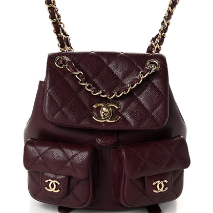 Chanel Shiny Caviar Quilted Small Duma Pockets Drawstring Backpack Burgundy 8 of 10