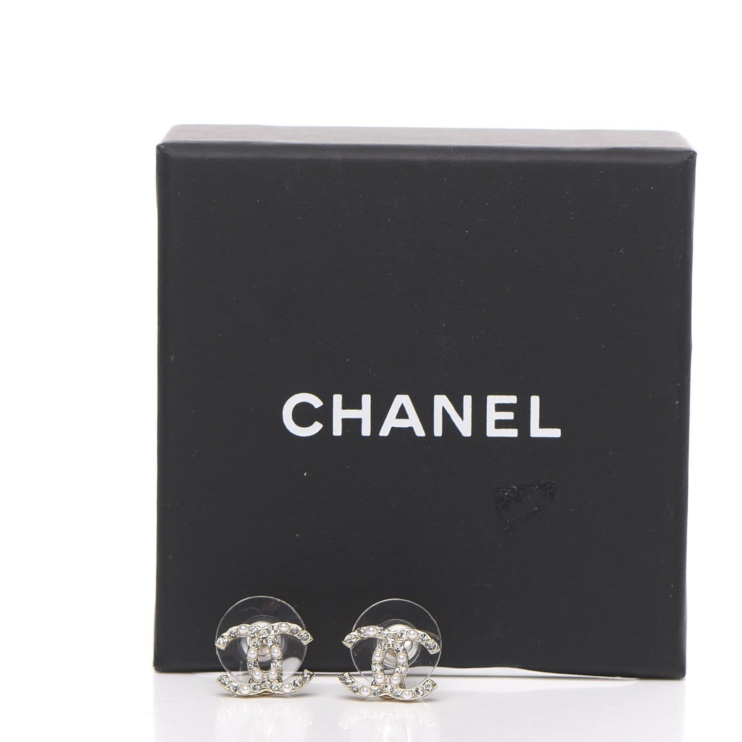 Crystal Pearl Mini CC Earrings Gold