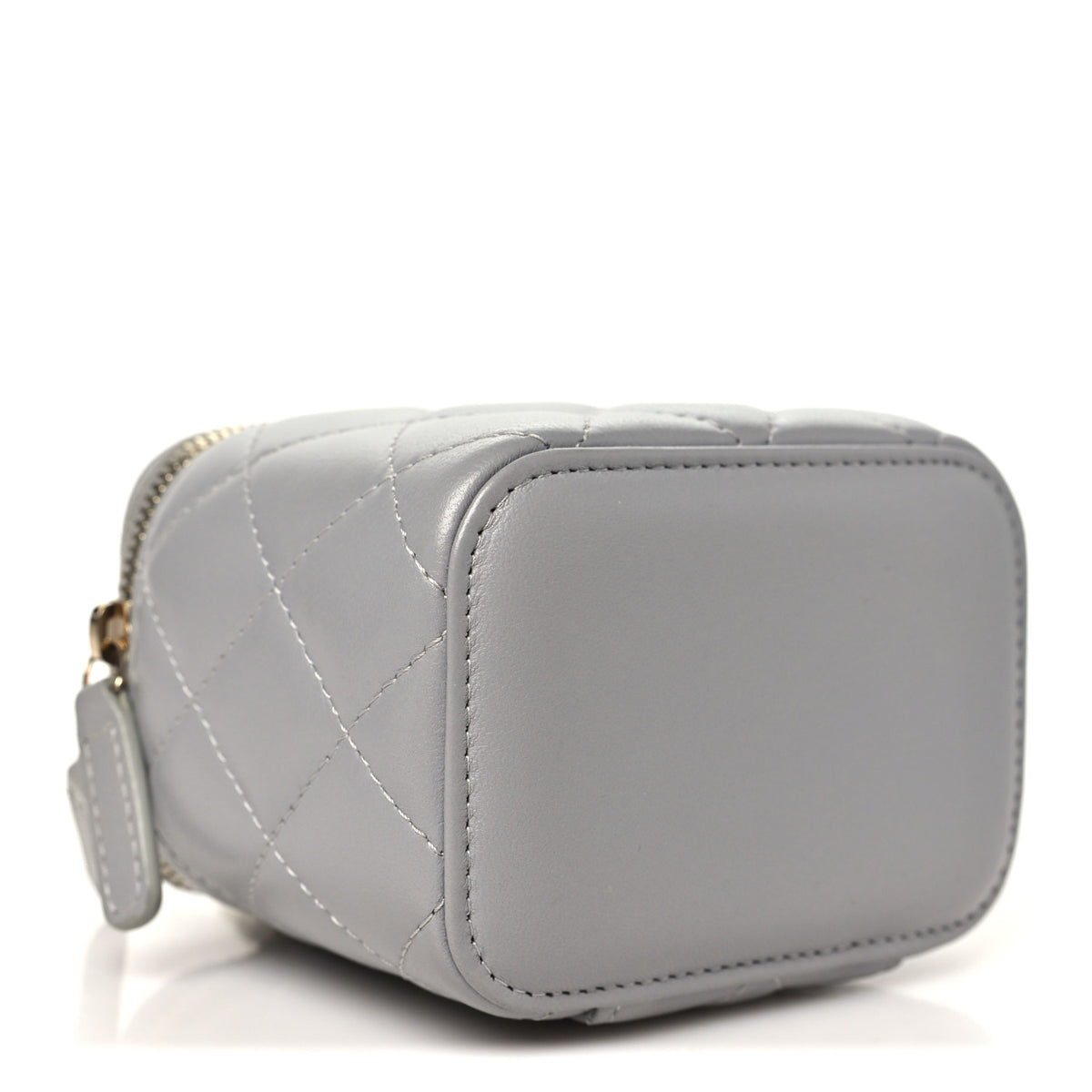 Lambskin Quilted Pearl Crush Mini Vanity Case With Chain Grey