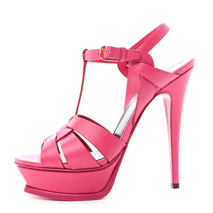 Saint Laurent Calfskin Tribute 105 Platform Sandals 38 Fuchsia 1 of 19