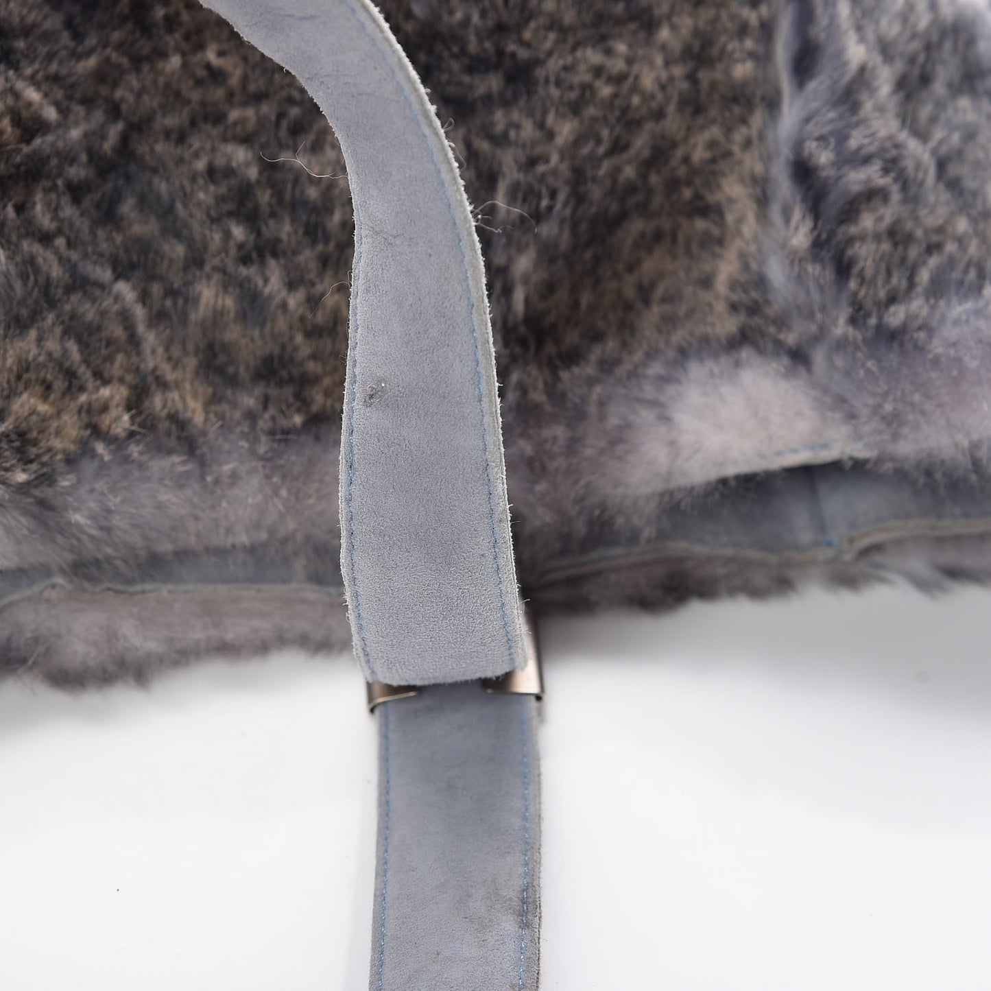 Suede Rabbit Fur Tote with Cosmetic Pouch Blue