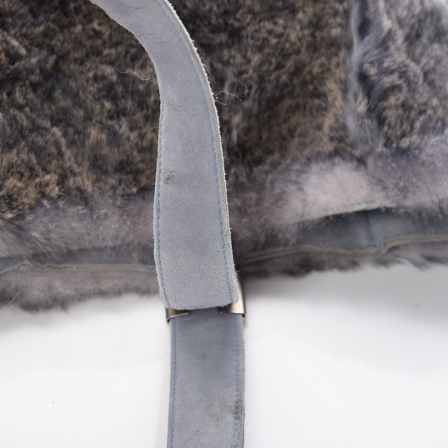 Chanel Suede Rabbit Fur Tote with Cosmetic Pouch Blue 16 of 16